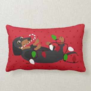 Unleash the Holiday Cheer Cute Dachshund Lumbar Pillow