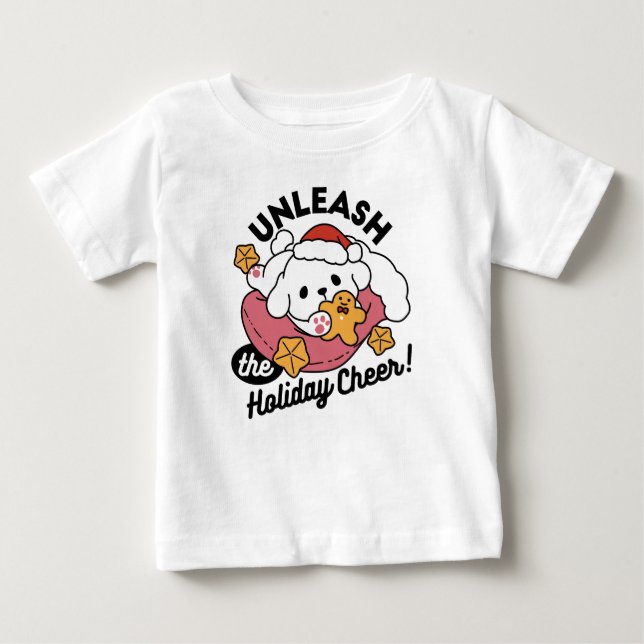 Unleash the Holiday Cheer – Cute Dog Christmas Baby T-Shirt (Front)