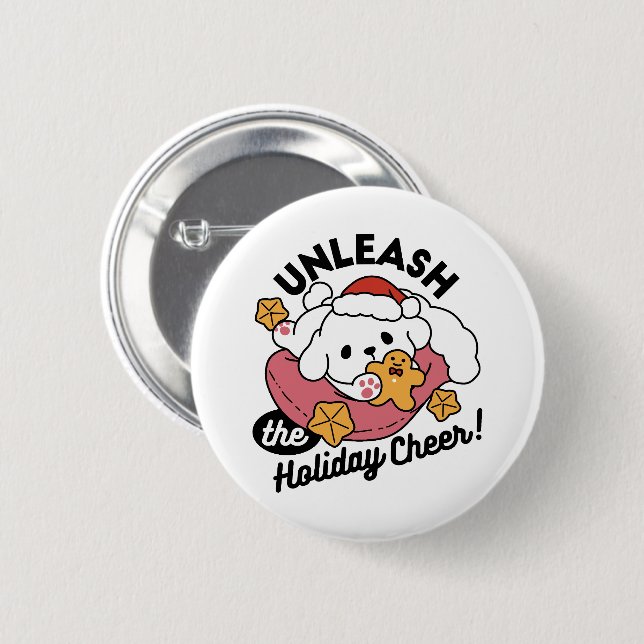 Unleash the Holiday Cheer – Cute Dog Christmas Button (Front & Back)