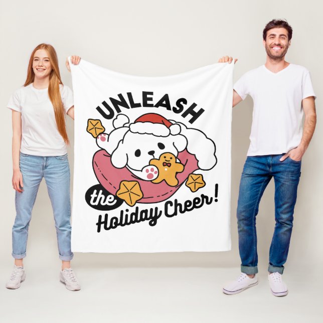 Unleash the Holiday Cheer – Cute Dog Christmas Fleece Blanket (In Situ)