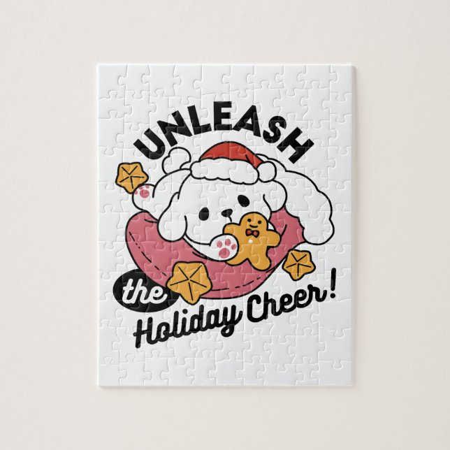 Unleash the Holiday Cheer – Cute Dog Christmas Jigsaw Puzzle (Vertical)