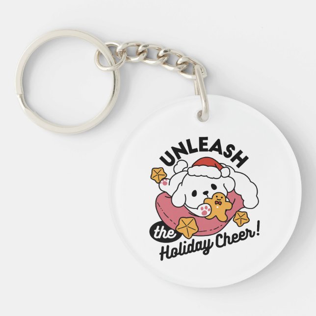 Unleash the Holiday Cheer – Cute Dog Christmas Keychain (Front)