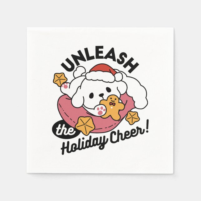 Unleash the Holiday Cheer – Cute Dog Christmas Napkins (Front)
