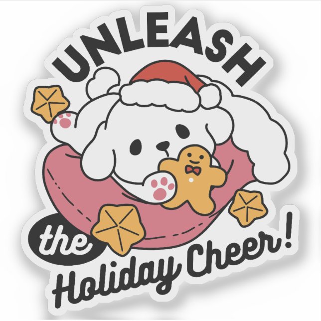 Unleash the Holiday Cheer – Cute Dog Christmas Sticker (Front)