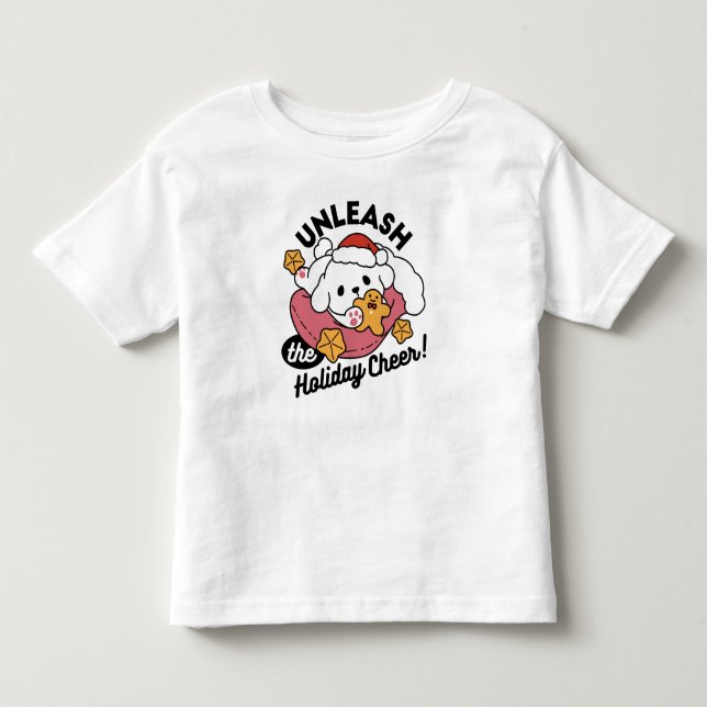 Unleash the Holiday Cheer – Cute Dog Christmas Toddler T-shirt (Front)