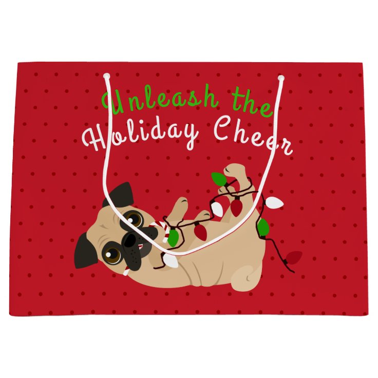 Unleash the Holiday Cheer Cute Pug Christmas Large Gift Bag  Zazzle
