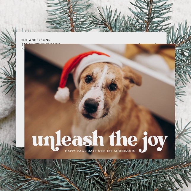 Unleash the Joy Dog Photo Holiday Postcard (Creator Uploaded)