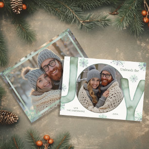 Unleash the JOY Modern Green Script Photo Holiday Card