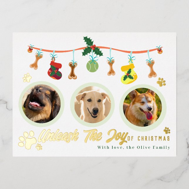 Unleash The Joy Of Christmas  Foil Holiday Postcard (Front)