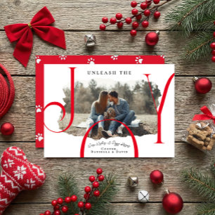 Unleash the Joy Red Pet Photo Christmas Card