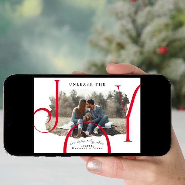 Unleash the Joy Red | Pet Photo Christmas Card (Front Digital)