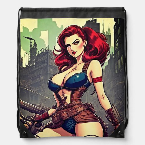 Unleash Vintage Rebellion with our Retro Pin_Up Drawstring Bag