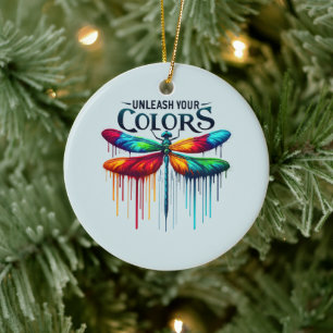 Unleash Your Colors - Artistic Dragonfly Ceramic Ornament