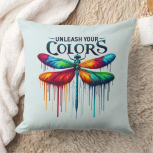 Unleash Your Colors - Artistic Dragonfly Throw Pillow