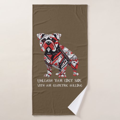 Unleash your edgy side with our geometric bulldog bath towel set
