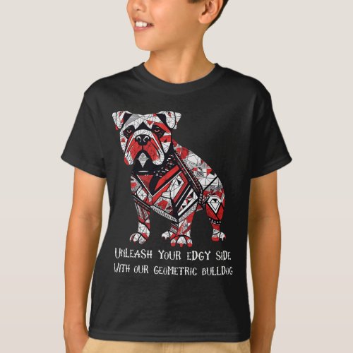 Unleash your edgy side with our geometric bulldog  T_Shirt