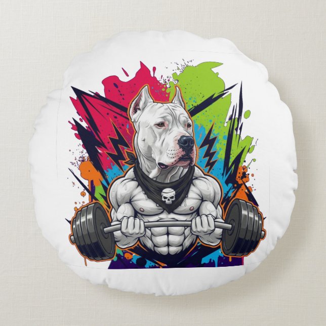 Unleash Your Inner Beast with the Alpha Muscle Pit Round Pillow (Front)