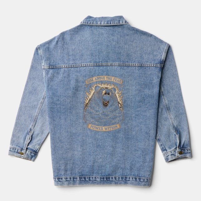 Unleash Your Power — Roaring Bear  Denim Jacket (Back)