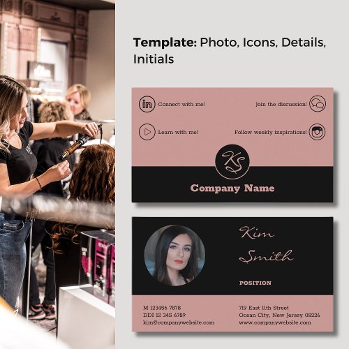 Unleash Your Style with our Hairstylist Black Pink Business Card