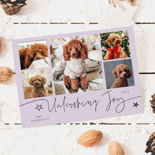 Unleashing Joy Purple Dog Multi Photo Holiday Card