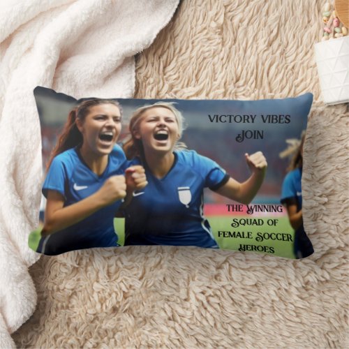 Unleashing Victory Empowered Female Soccer Stars Lumbar Pillow
