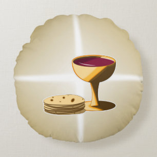 Unleavened Bread and Wine The Last Supper Easter Round Pillow