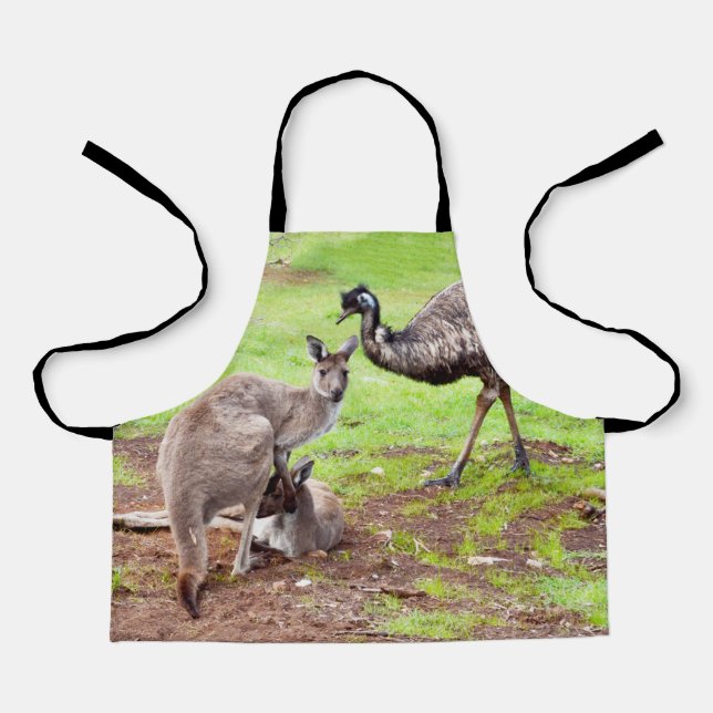 "Unlikely Pals: The Kangaroo and Emu Friendship" Apron (Front)