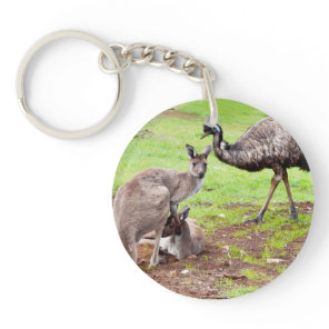 "Unlikely Pals: The Kangaroo and Emu Friendship" Keychain