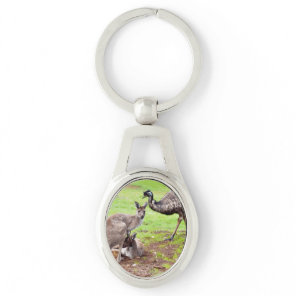 "Unlikely Pals: The Kangaroo and Emu Friendship" Keychain
