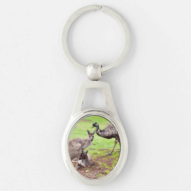 "Unlikely Pals: The Kangaroo and Emu Friendship" Keychain (Front)
