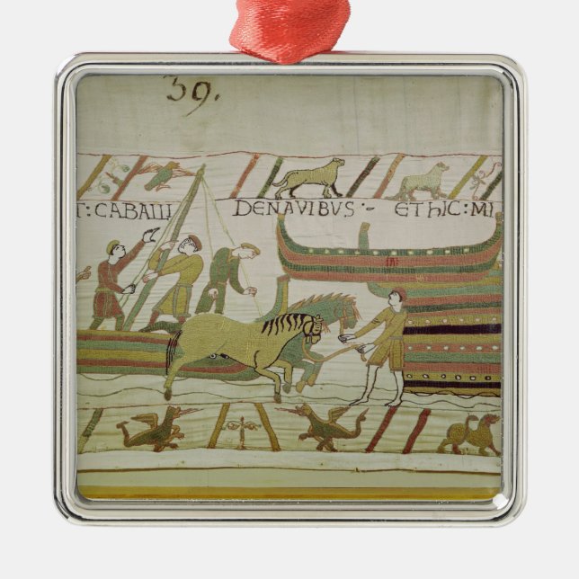 Unloading horses from the ships metal ornament (Front)