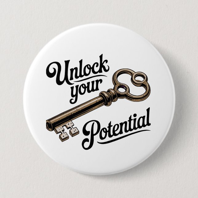 Unlock Your Potential - Vintage Key Motivational  Button (Front)