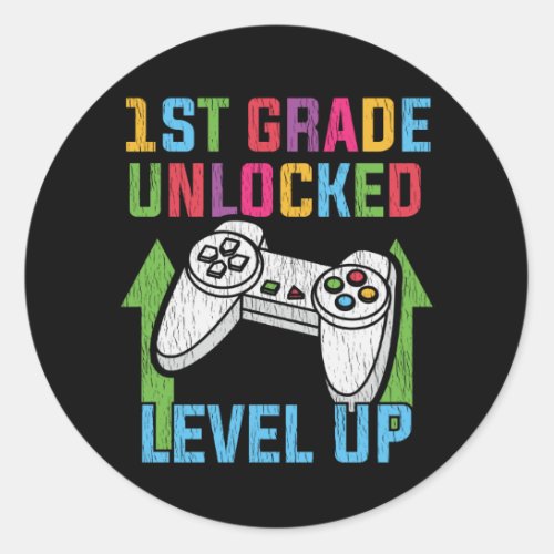 Unlocked First Grade Teacher Kids Crew Game Gamer Classic Round Sticker