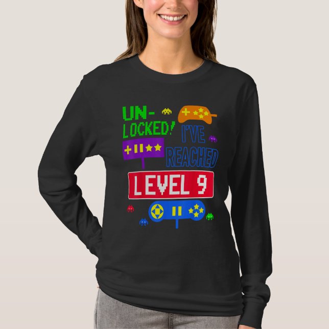 Unlocked I've Reached Level 9 Arcade 9th Birthday  T-Shirt (Front)