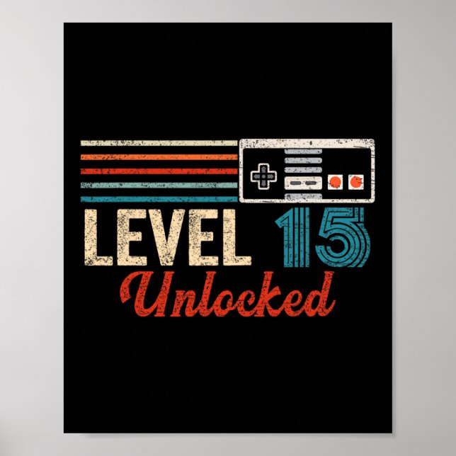 Unlocked Level 15 Birthday Boy Video Game Controll Poster (Front)