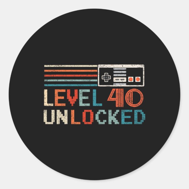 Unlocked Level 40 Birthday Boy Video Game Controll Classic Round Sticker (Front)