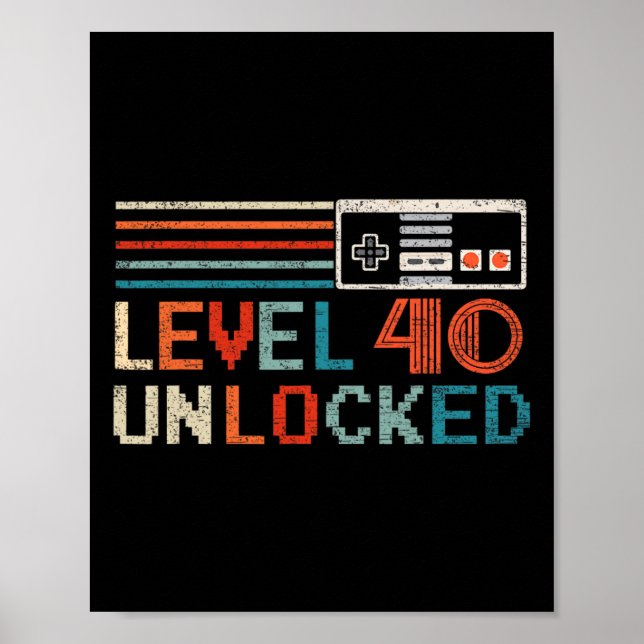 Unlocked Level 40 Birthday Boy Video Game Controll Poster (Front)