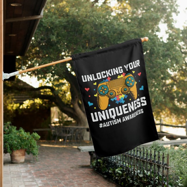 Unlocking Your Uniqueness Autism Gaming Gamer House Flag (In SItu)