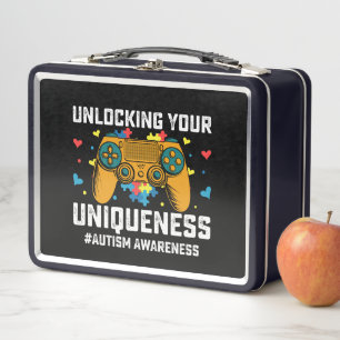 Unlocking Your Uniqueness Autism Gaming Gamer Metal Lunch Box