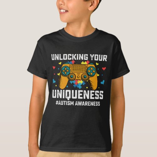 Unlocking Your Uniqueness Autism Gaming Gamer T_Shirt