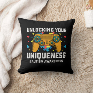 Unlocking Your Uniqueness Autism Gaming Gamer Throw Pillow