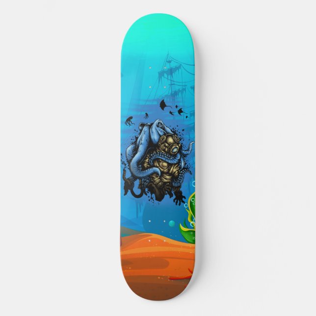 Unlucky Deep Sea Octopus Diver Ocean Life Skateboard (Front)
