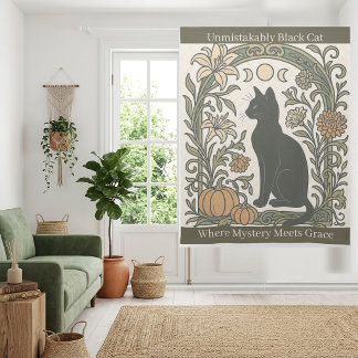 Unmistakably Black Cat | Graceful Funky Botanicals Sheer Curtains