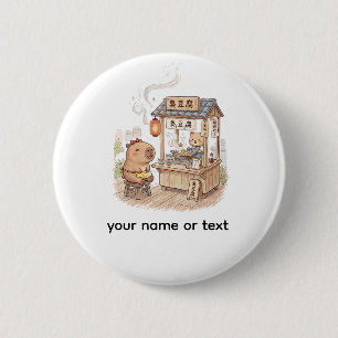unny Capybara at Stinky Tofu Stall Taiwan Night Button
