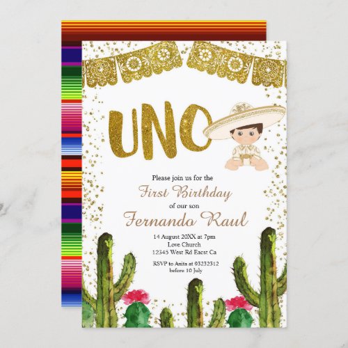 Uno Birthday Gold Charro Boy Invitation