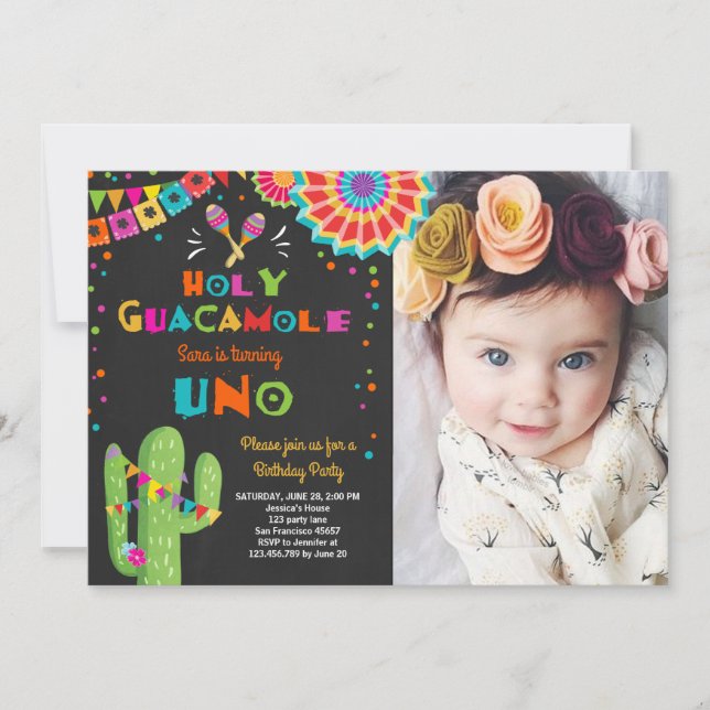 Uno Fiesta First Birthday invitation Cactus Party (Front)