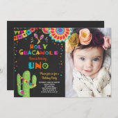 Uno Fiesta First Birthday invitation Cactus Party (Front/Back)