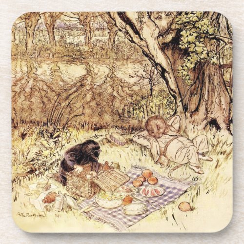 Unpacking the Picnic Basket by Arthur Rackham Beverage Coaster