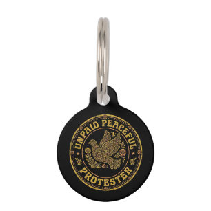 Unpaid Peaceful Protester Retro Floral Peace Dove Pet ID Tag