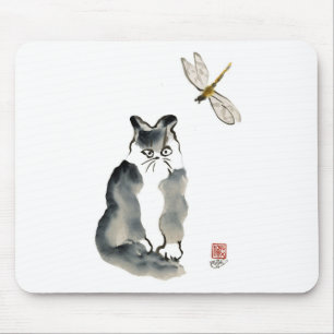Unpalatable Insect [dragonfly] and Gray Kitten Mouse Pad